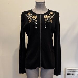 🖤 Simon Contemporary Embroidered Zip Cardigan – Size Small – 100% Cotton – NWT
